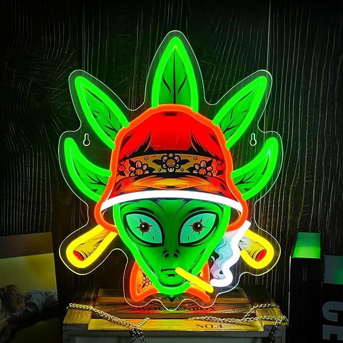Green Alien Neon Sign Alien Neon Signs for Wall Decor Dimmable Alien Led Lights for Bedroom Game Room Man Cave Bar Party Decor Teens Kids Birthday Gift