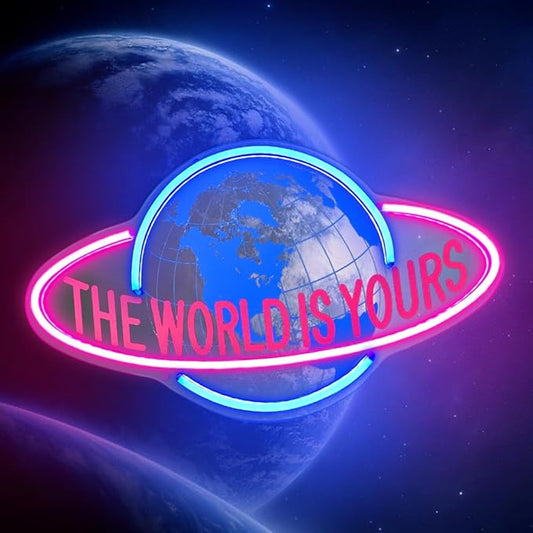 THE WORLD IS YOURS Neon Sign for Wall Decor, Cool Planet Design for Bedroom, Game Room, Girls Room, Dimmable LED Word Lights for Office, Graduation Party, Birthday Gifts 15.7"x9.8" by DIVATLA