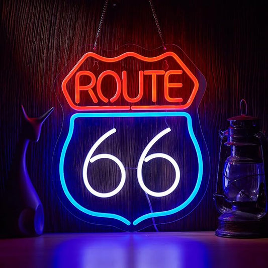 Historic Route 66 Neon Sign Beer Bar Home Art Man Cave Neon Light Handmade with Dimmable Switch LED Neon Lights Signs for Bedroom Home Office Hotel Pub Cafe Recreation Room Wall Artwork Decor