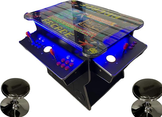 Full Size Commercial Grade Cocktail Arcade Machine 4500 Games Lift Up/Tilt Screen 26.5 Screen Tempered Glass 2 Stools Included 5 Year Warranty Black