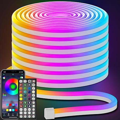 AILBTON 50FT Led Neon Rope Lights Control with App/Remote,Flexible Led Rope Light,Multiple Modes,IP65 Outdoor RGB Lights,Music Sync Gaming Led Neon Strip Light for (50FT)