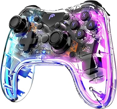 Fosmon Wireless Bluetooth Gaming Controller with RGB Lights (14 Color Setting) and 4 Level Vibration Function for Switch Pro Controllers, Switch/Switch Lite/OLED, PC, Tesla, Android/iOS