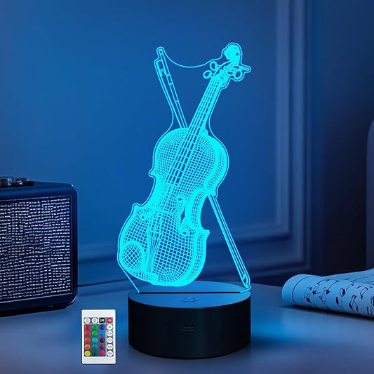 Violin Night Light, 3D LED Optical Illusion Lamp with Remote Control and Timer, Gifts for Violinists Music Lovers