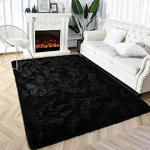 Super Soft Fluffy Shaggy Rugs 4x5.9 Feet for Living Room Bedroom, Fuzzy Plush Area Rugs for Girls Kids Room Nursery Home Decor, Furry Dorm Cute Non-Slip Indoor Floor Carpet, Black
