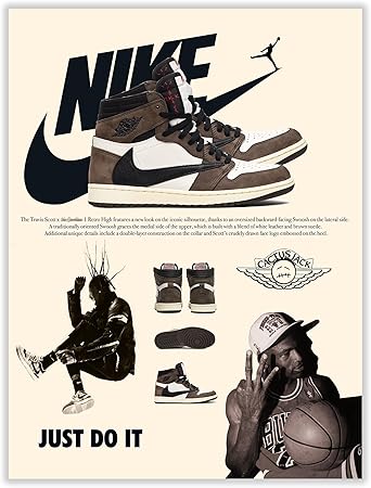 Hypebeast Sneaker Poster Unframed - Shoes Posters for Boys Guys Men Room - AJ-Travis Scott - Wall Art Painting 12x16 inch